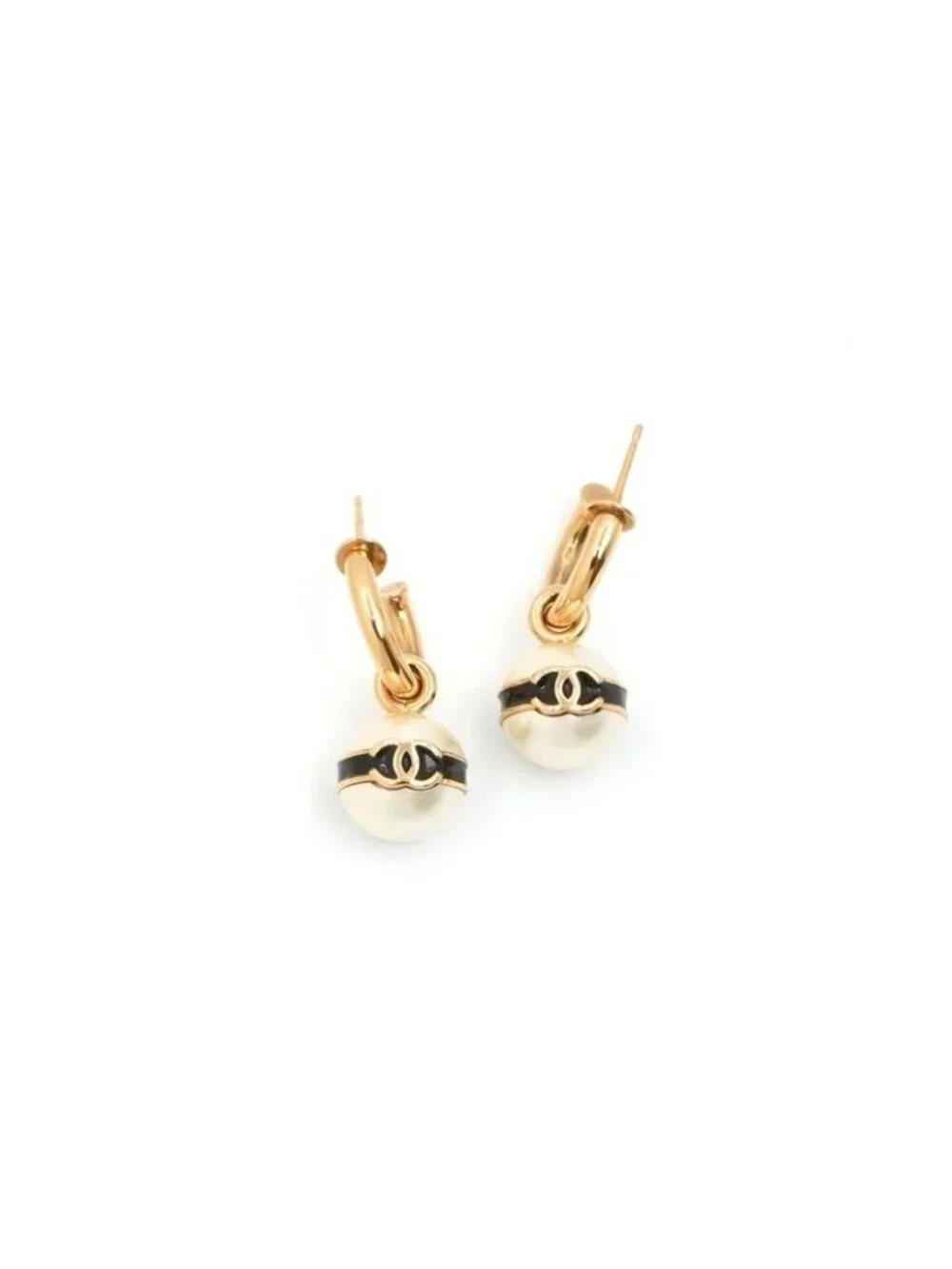 Chanel Earrings Gold Black CC Logo Hoop